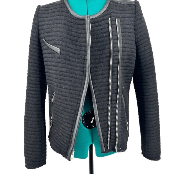 IRO Black Fleece Boucle Maiden Raw Hem Quilted Leather Detail Jacket - Picture 3 of 12